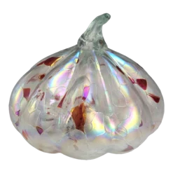 Vintage 1990's Handblown Studio Art Clear & Red Glass Pumpkin