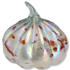 Vintage 1990's Handblown Studio Art Clear & Red Glass Pumpkin -chairish shop vintage 1990s handblown studio art clear and red glass pumpkin 8096
