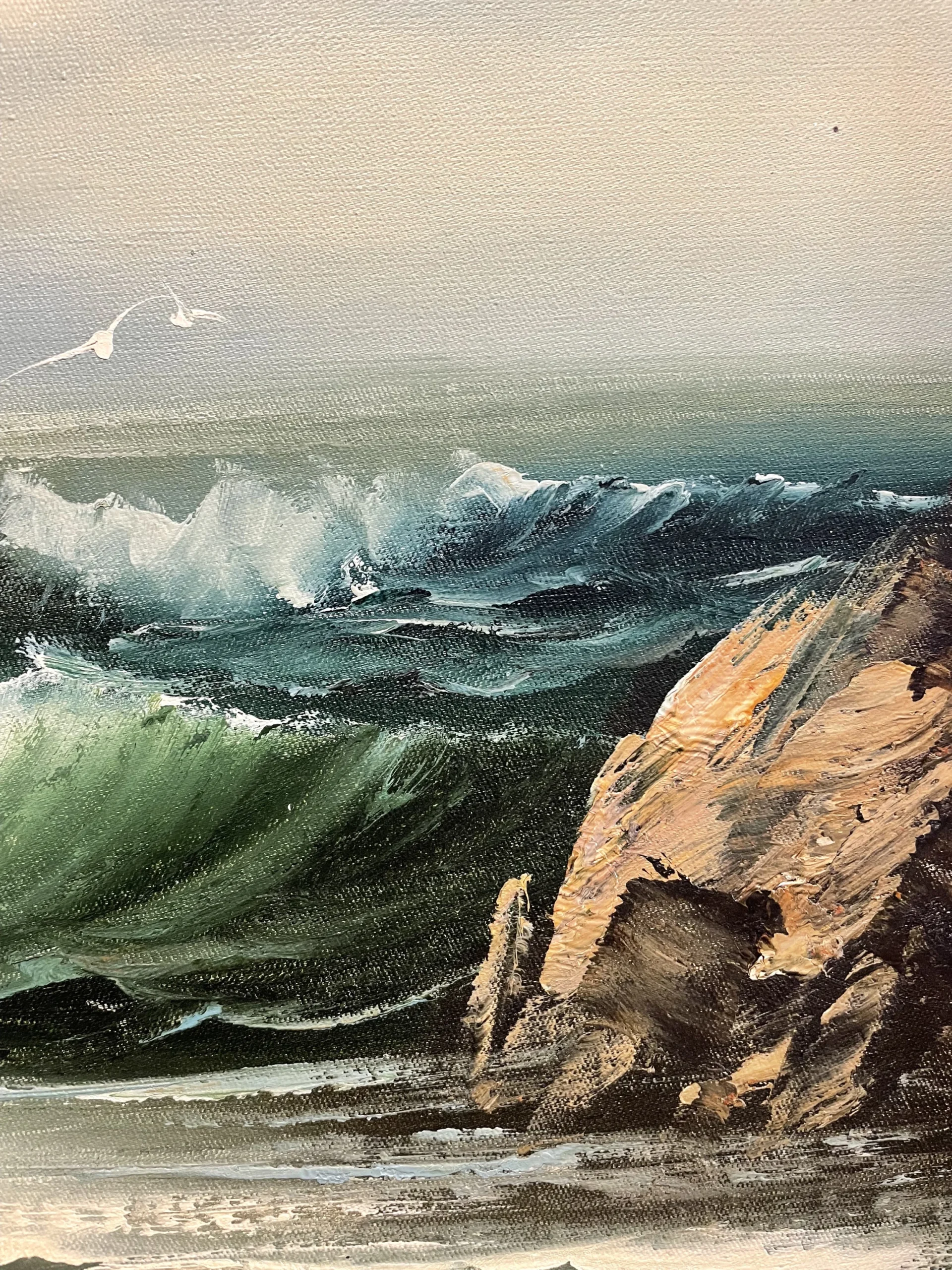 Vintage 70's Seascape Oil Painting On Canvas Entitled "Ebb Tide" 7 Vintage 70's Seascape Oil Painting On Canvas Entitled "Ebb Tide" - Image 7