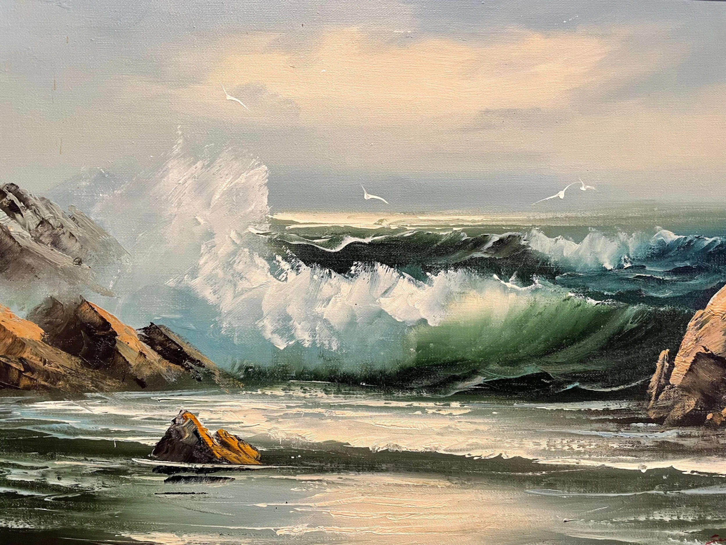 Vintage 70's Seascape Oil Painting On Canvas Entitled "Ebb Tide" 6 Vintage 70's Seascape Oil Painting On Canvas Entitled "Ebb Tide" - Image 6