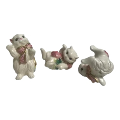 Vintage 90’s Fitz And Floyd Kittens And Roses Retired Ceramic Figurines- Set Of 3