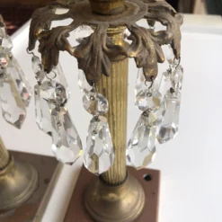 Vintage Brass Pillar Candle Holders W/ Crystal Prisms S-2 -chairish shop vintage brass pillar candle holders w crystal prisms s 2 2672 scaled