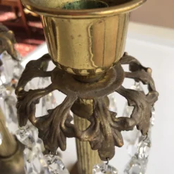 Vintage Brass Pillar Candle Holders W/ Crystal Prisms S-2 -chairish shop vintage brass pillar candle holders w crystal prisms s 2 2967 scaled