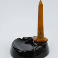 Vintage C.1930's Art Deco Era "Gentlemen's" -Mounted Bakelite Obelisk & Black Glass Coved Catchall-All, Change Dish -chairish shop vintage c1930s art deco era gentlemens mounted bakelite obelisk and black glass coved catchall all change dish 0296 scaled