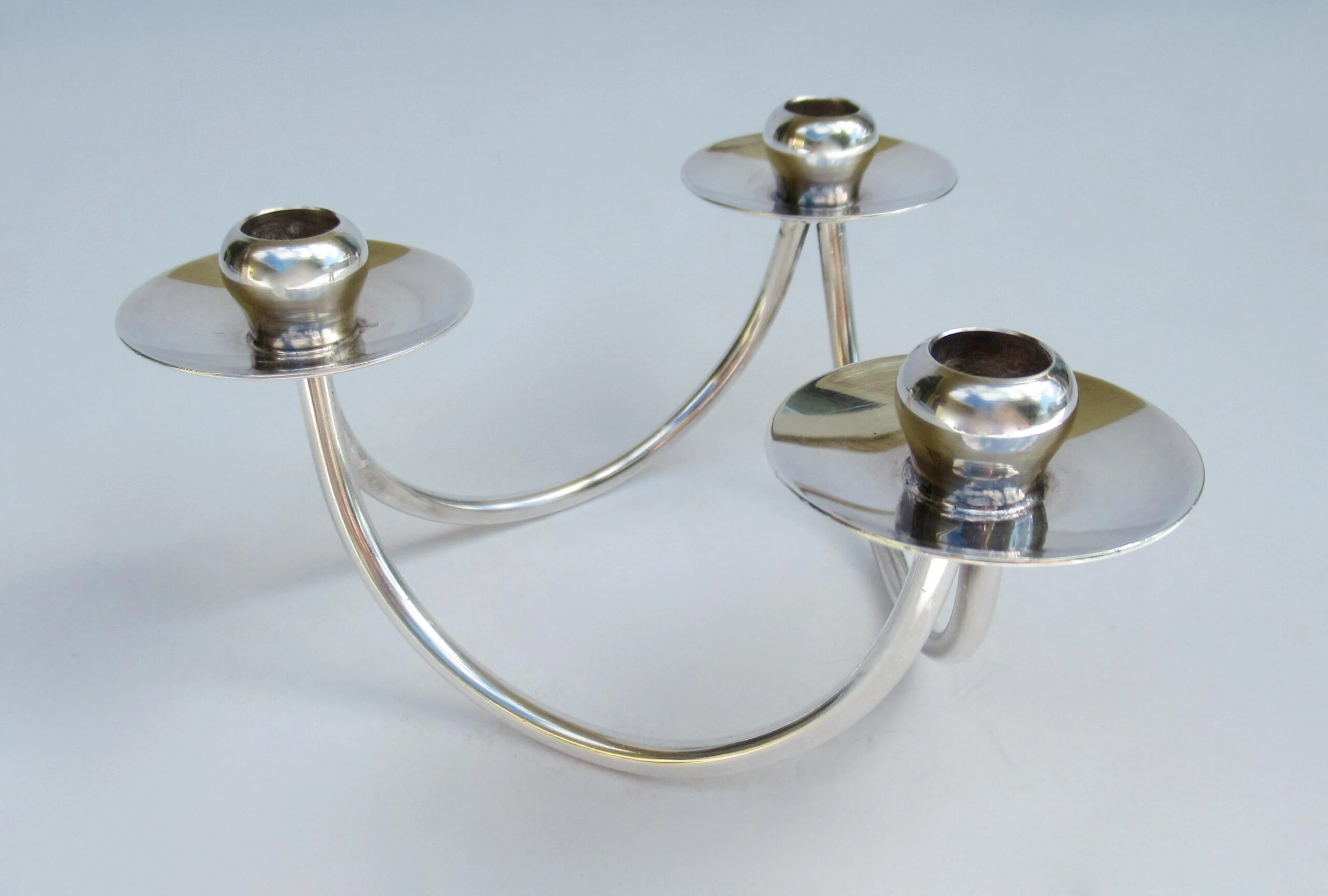 Georg Jensen Vintage C.1960's (Denmark)- Selandia Silver Plate Danish 3-Candle Candelabra -A Pair 6 Georg Jensen Vintage C.1960's (Denmark)- Selandia Silver Plate Danish 3-Candle Candelabra -A Pair - Image 6