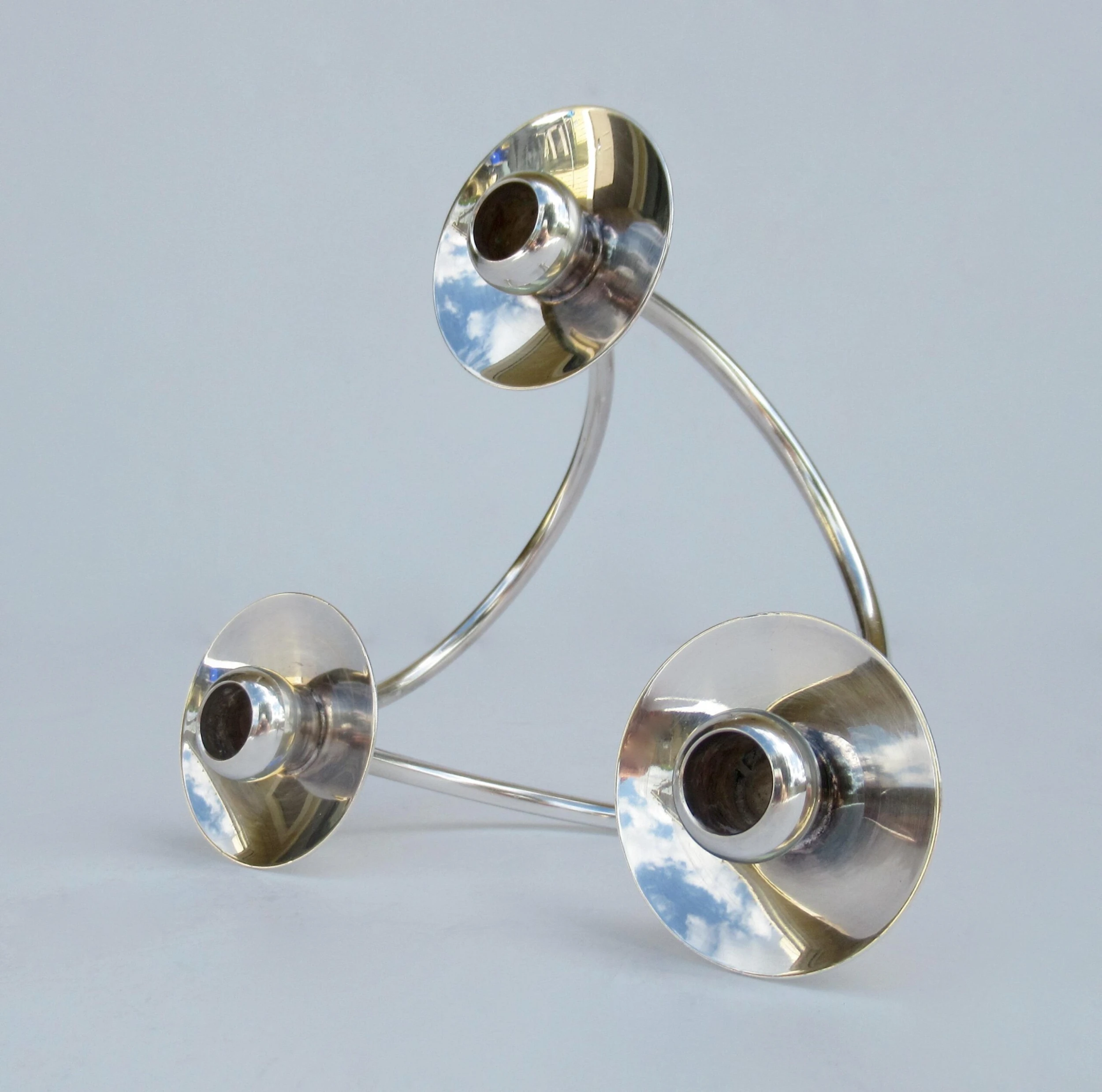 Georg Jensen Vintage C.1960's (Denmark)- Selandia Silver Plate Danish 3-Candle Candelabra -A Pair 8 Georg Jensen Vintage C.1960's (Denmark)- Selandia Silver Plate Danish 3-Candle Candelabra -A Pair - Image 8