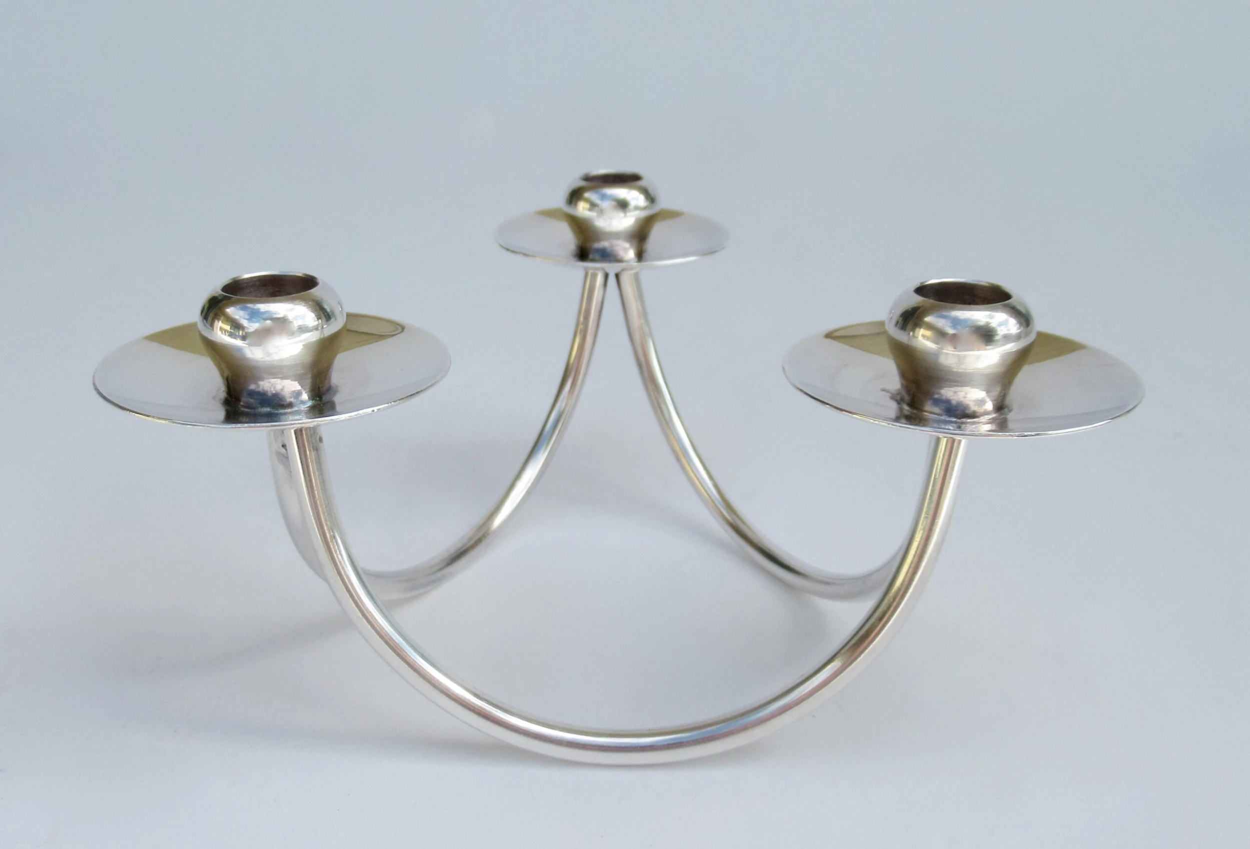 Georg Jensen Vintage C.1960's (Denmark)- Selandia Silver Plate Danish 3-Candle Candelabra -A Pair 5 Georg Jensen Vintage C.1960's (Denmark)- Selandia Silver Plate Danish 3-Candle Candelabra -A Pair - Image 5