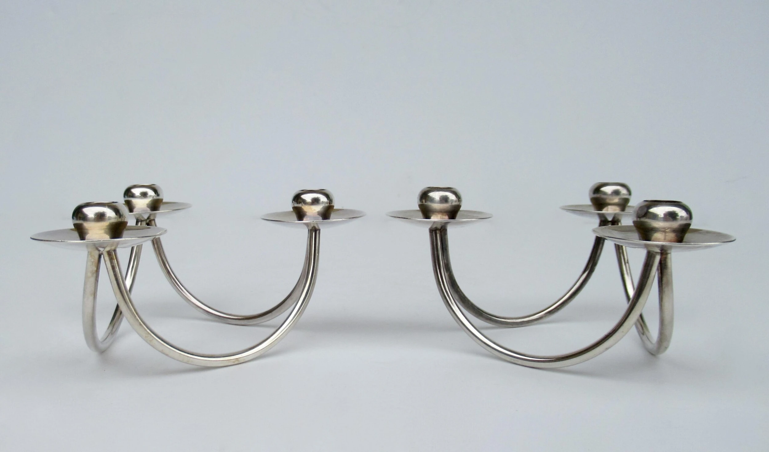 Georg Jensen Vintage C.1960's (Denmark)- Selandia Silver Plate Danish 3-Candle Candelabra -A Pair 3 Georg Jensen Vintage C.1960's (Denmark)- Selandia Silver Plate Danish 3-Candle Candelabra -A Pair - Image 3