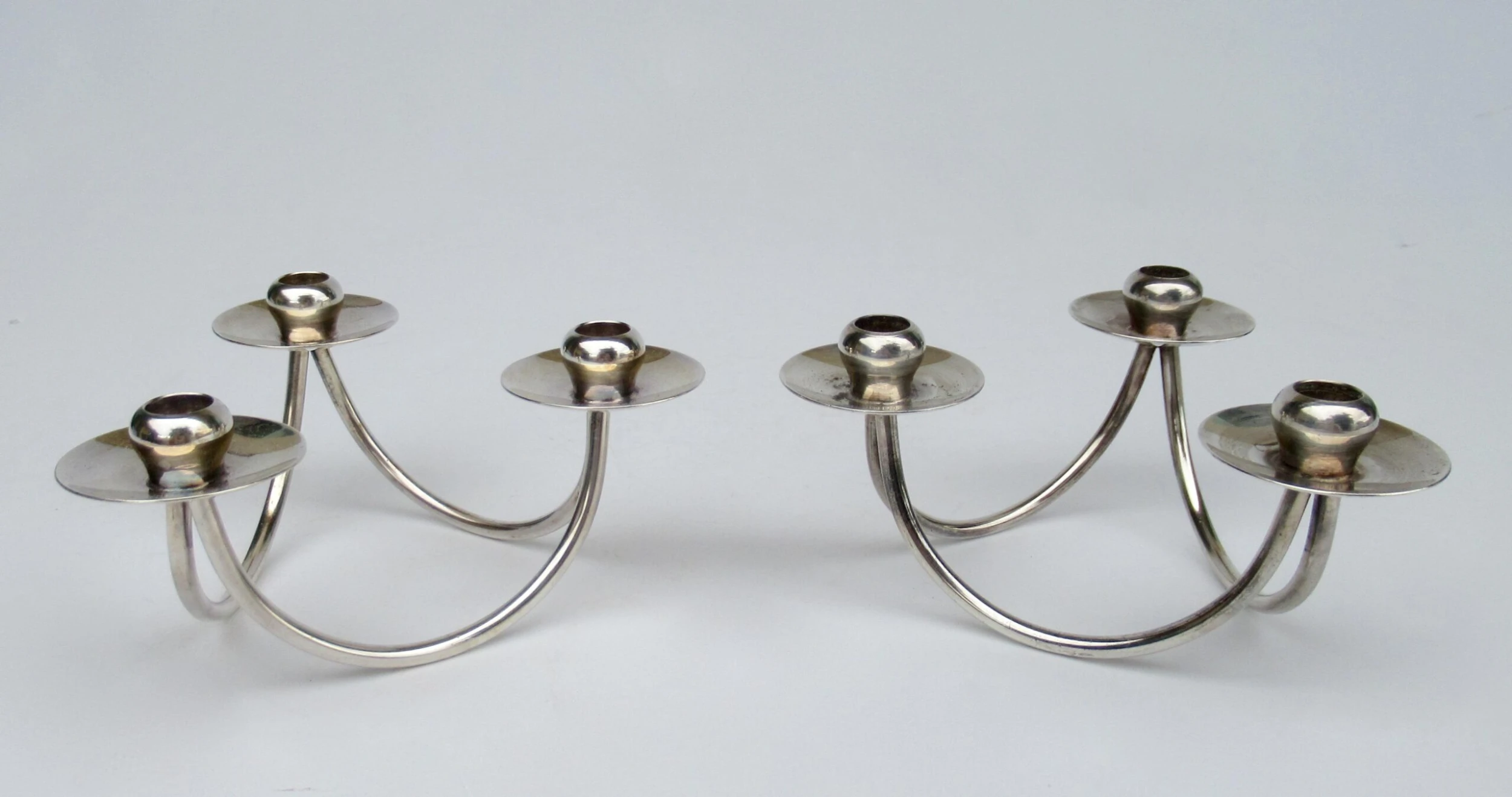 Georg Jensen Vintage C.1960's (Denmark)- Selandia Silver Plate Danish 3-Candle Candelabra -A Pair 2 Georg Jensen Vintage C.1960's (Denmark)- Selandia Silver Plate Danish 3-Candle Candelabra -A Pair - Image 2