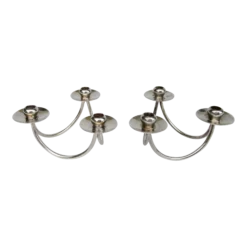 Georg Jensen Vintage C.1960's (Denmark)- Selandia Silver Plate Danish 3-Candle Candelabra -A Pair
