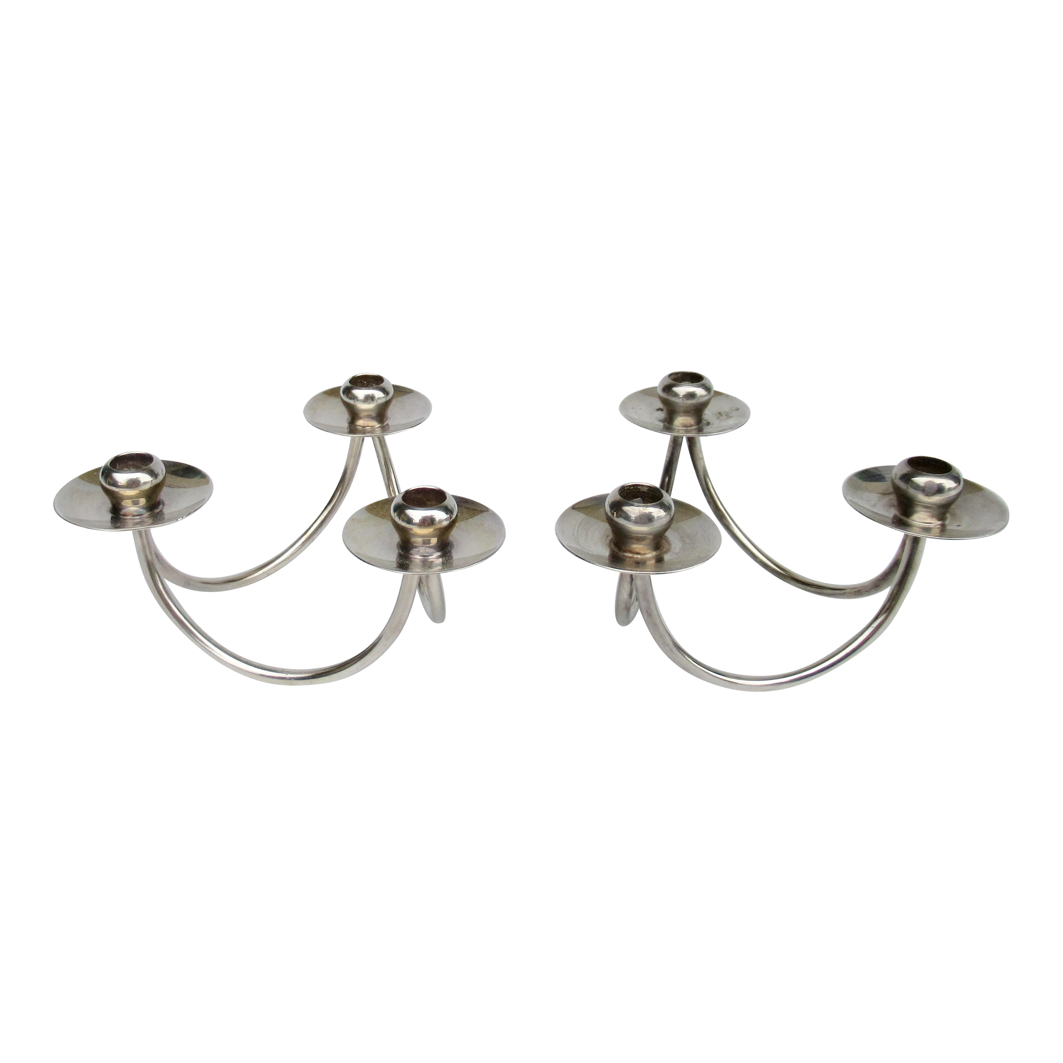 Georg Jensen Vintage C.1960's (Denmark)- Selandia Silver Plate Danish 3-Candle Candelabra -A Pair 1 Georg Jensen Vintage C.1960's (Denmark)- Selandia Silver Plate Danish 3-Candle Candelabra -A Pair