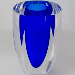 Vintage C.1970's Italian Hand-Blown Alessandro Mandruzzato Ovoid-Shaped, Faceted Cobalt Blue And Clear Polished Murano -chairish shop vintage c1970s italian hand blown alessandro mandruzzato ovoid shaped faceted cobalt blue and clear polished murano 3910 scaled