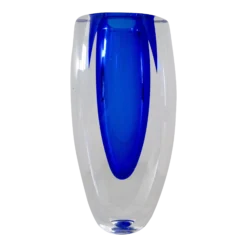 Vintage C.1970's Italian Hand-Blown Alessandro Mandruzzato Ovoid-Shaped, Faceted Cobalt Blue And Clear Polished Murano