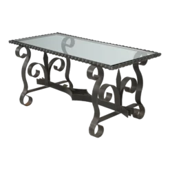 Vintage French Wrought Iron And Glass Coffee Table Circa 1950's To 1960's