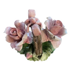 Vintage Italian Capodimante Basket Of Pink Roses Circa 1960’s