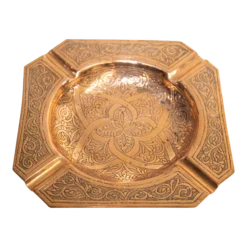 Vintage Moroccan Ashtray Hammered Copper Moorish Design Octagonal Dish 1950's