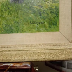 Vintage Rustic European Figurative Scene Oil Painting Signed S Goosson, Framed -chairish shop vintage rustic european figurative scene oil painting signed s goosson framed 1719 scaled