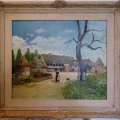Vintage Rustic European Figurative Scene Oil Painting Signed S Goosson, Framed -chairish shop vintage rustic european figurative scene oil painting signed s goosson framed 8557 scaled