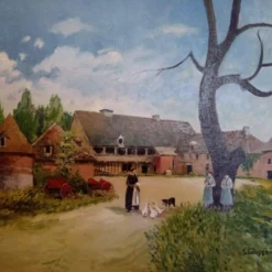 Vintage Rustic European Figurative Scene Oil Painting Signed S Goosson, Framed -chairish shop vintage rustic european figurative scene oil painting signed s goosson framed 9246 scaled