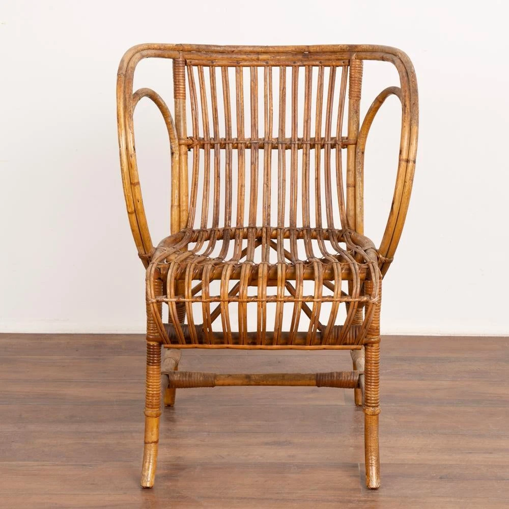 Vintage Set Of 4 Bamboo Wicker Arm Chairs By Robert Wengler, Denmark 1960's 5 Vintage Set Of 4 Bamboo Wicker Arm Chairs By Robert Wengler, Denmark 1960's - Image 5