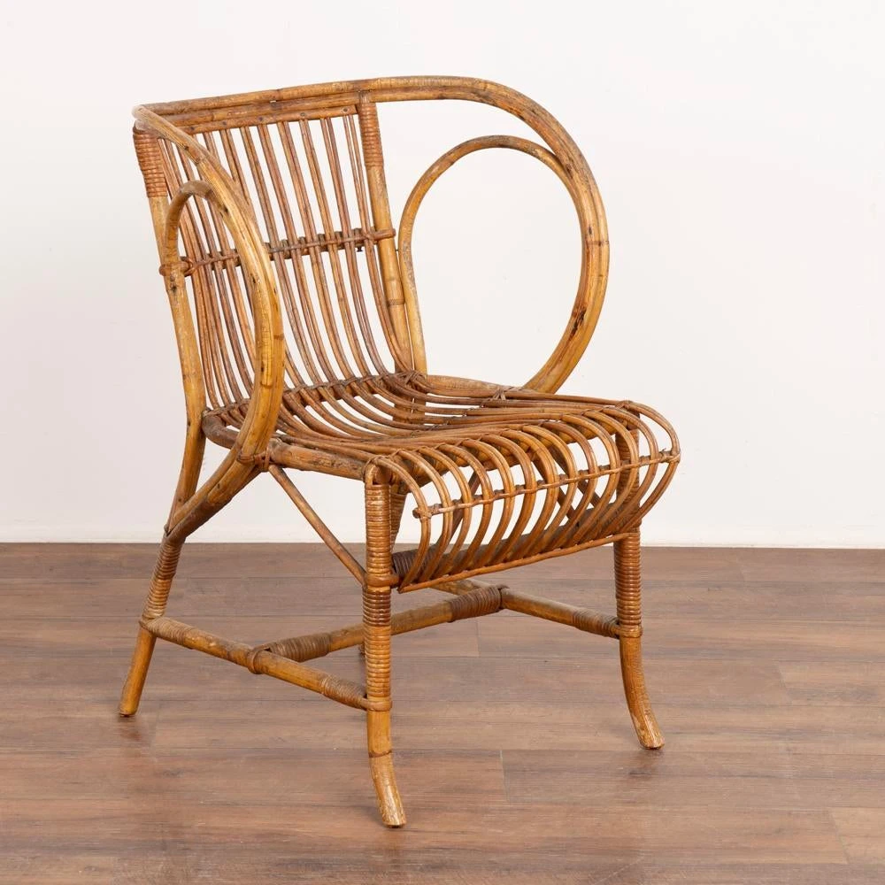 Vintage Set Of 4 Bamboo Wicker Arm Chairs By Robert Wengler, Denmark 1960's 3 Vintage Set Of 4 Bamboo Wicker Arm Chairs By Robert Wengler, Denmark 1960's - Image 3