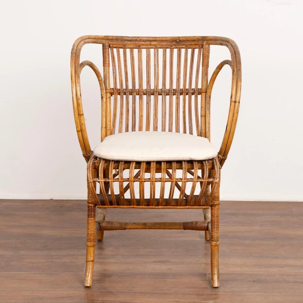 Vintage Set Of 4 Bamboo Wicker Arm Chairs By Robert Wengler, Denmark 1960's 4 Vintage Set Of 4 Bamboo Wicker Arm Chairs By Robert Wengler, Denmark 1960's - Image 4