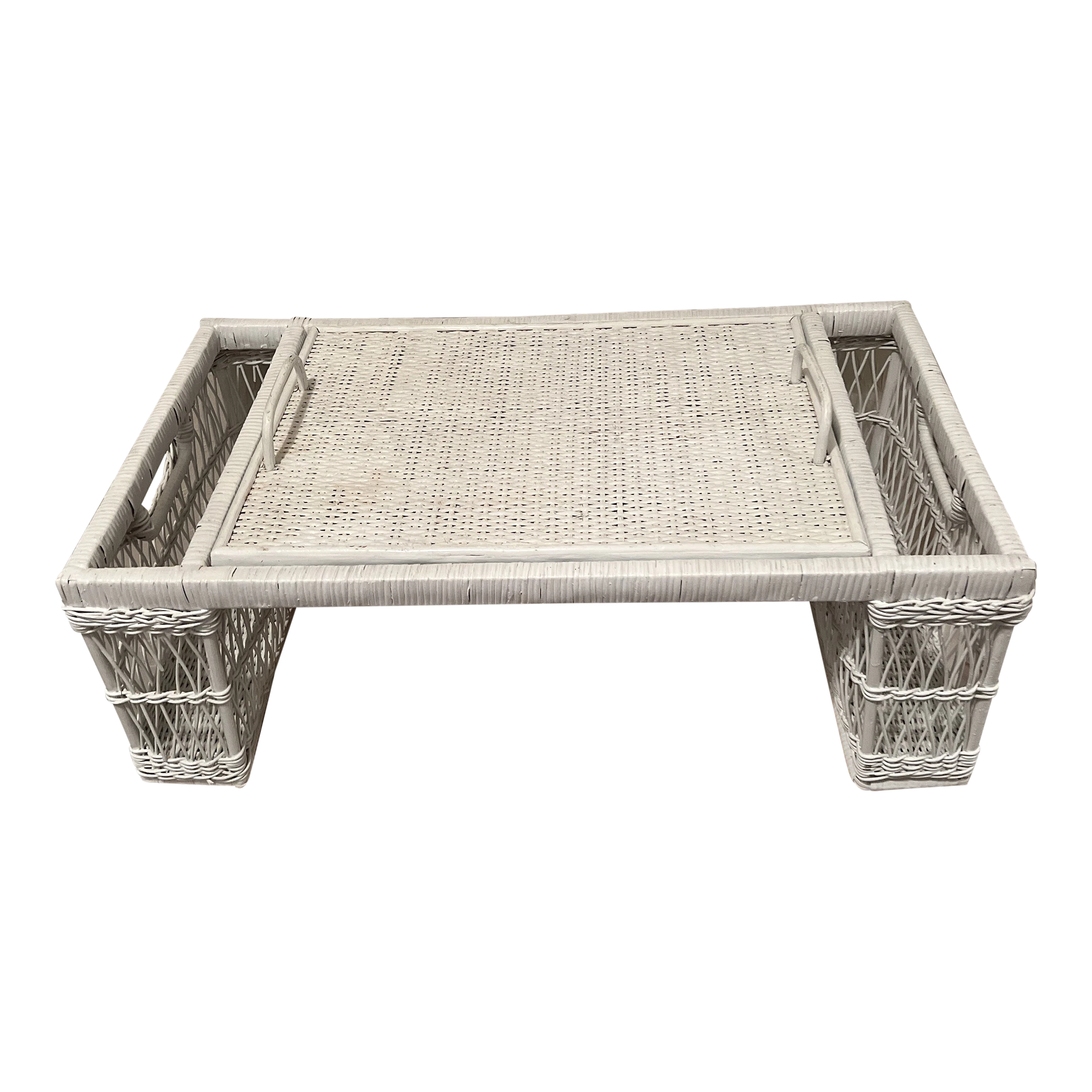 Vintage White Wicker Breakfast Serving Tray 1970’s 1 Vintage White Wicker Breakfast Serving Tray 1970’s