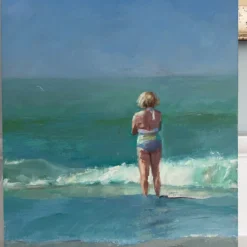 "Young Girl At The Beach" Impressionist Figurative Painting By Carolyn S. Whitaker -chairish shop young girl at the beach impressionist figurative painting by carolyn s whitaker 1779 scaled