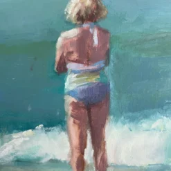 "Young Girl At The Beach" Impressionist Figurative Painting By Carolyn S. Whitaker -chairish shop young girl at the beach impressionist figurative painting by carolyn s whitaker 5765 scaled